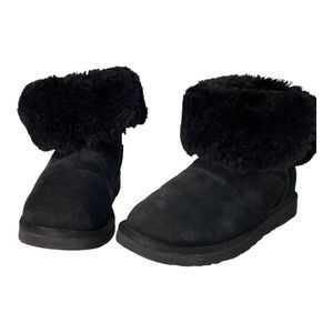 Ugg Bailey Button Suede Leather Sheepskin Short Boot Black Size 7